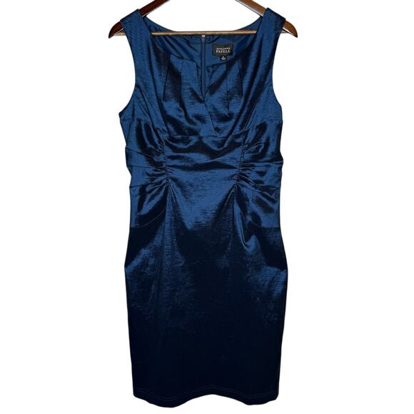 Adrianna Papell Taffeta Ruched Sleeveless Sheath Dress Navy Blue size 14 - Picture 1 of 5